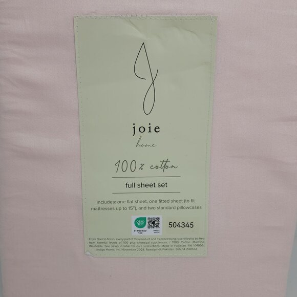 Joie Home 100% Cotton Full Double Sheet Set Pink Fits Mattresses Up To 15" - Picture 4 of 8